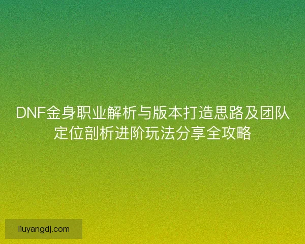 DNF金身职业解析与版本打造思路及团队定位剖析进阶玩法分享全攻略